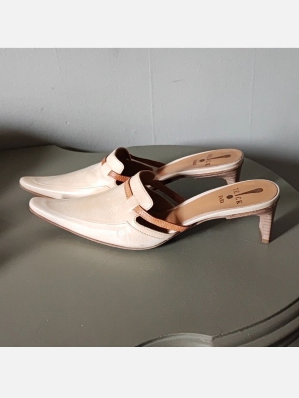 Fabi Leather Kitten Heel Mules Shoes Size 38 8 US Italy EUC TE!CK Italian